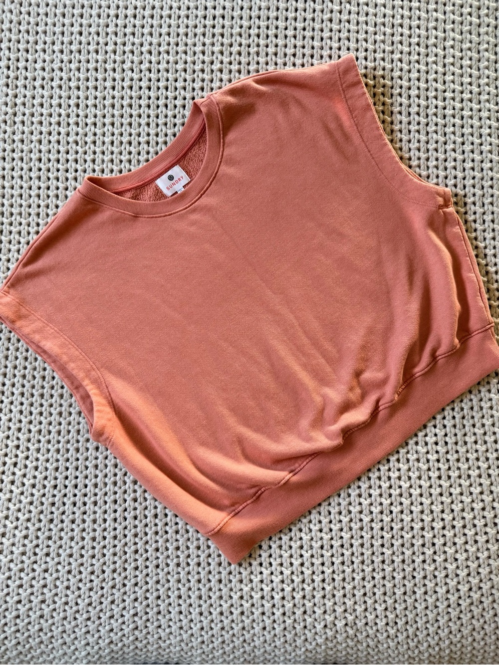 Sundry Coral-Orange Cropped Sleeveless Sweatshirt Tank